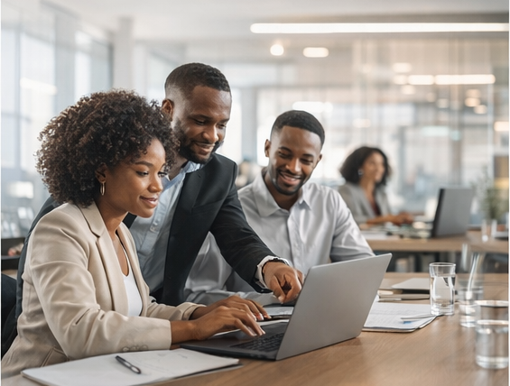 Team collaboration at Trustivax style office